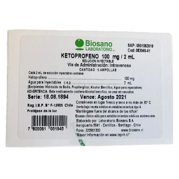 Ketoprofeno 100 mg / 2 ml x 5 Ampollas